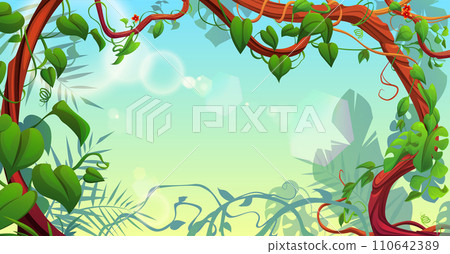 Jungle background with border from liana vine Jungle background with border from liana vine 110642389