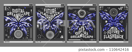 Y2k retro poster design with tribal abstract shape Y2k retro poster design with tribal abstract shape 110642416