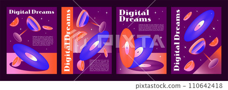 Set of y2k electronic music party posters Set of y2k electronic music party posters 110642418