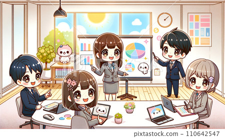 辦公室工作人員在公司做演示，辦公室女士生成人工智慧 110642547