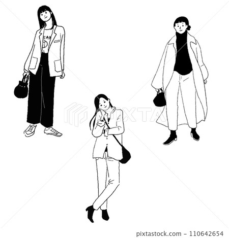 Line drawing vector illustration of a stylish woman Line drawing vector illustration of a stylish woman 110642654