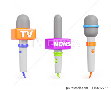Mic Render TV news microphone 3d render icon isolated set.... - Stock Illustration ...