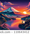 夕陽下倒映的富士山栩栩如生 110643412