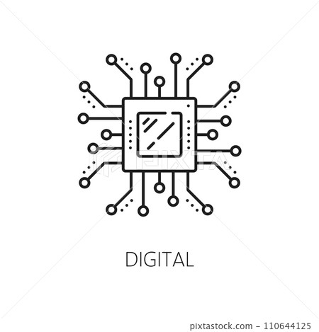 Digital processor, machine learning line icon of AI artificial intelligence algorithm, outline vector. Computer processor chip for AI robot brain or artificial intelligence and smart mind technology Digital processor, machine learning line icon of AI artificial intelligence algorithm, outline vector. Computer processor chip for AI robot brain or artificial intelligence and smart mind technology 110644125
