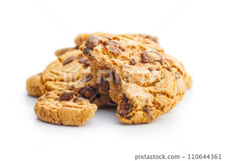 Sweet chocolate cookies isolated on white background. 110644361