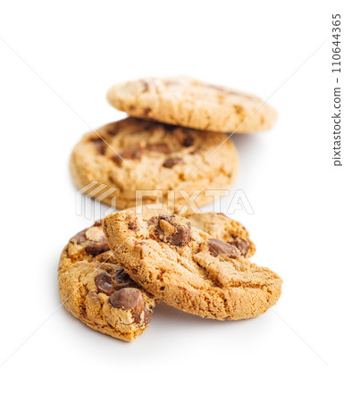Sweet chocolate cookies isolated on white background. 110644365