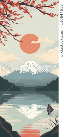 Illustration of autumn leaves and Mt. Fuji (AI generated image) 110644619
