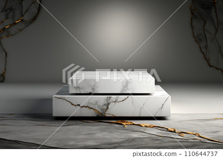 Two level marble podium for demonstration. goods or cosmetics Two level marble podium for demonstration. goods or cosmetics 110644737