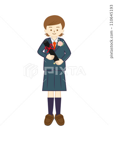 Girl smiling with a diploma (full body) ② 110645193