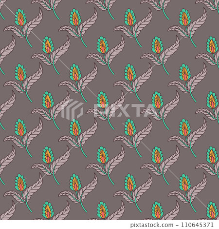 Seamless pattern with stylised indian style flowers and leaves on a gray backgound Seamless pattern with stylised indian style flowers and leaves on a gray backgound 110645371