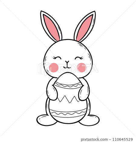 Funny cute rabbit is holding an Easter egg. Vector illustration in doodle style. 110645529