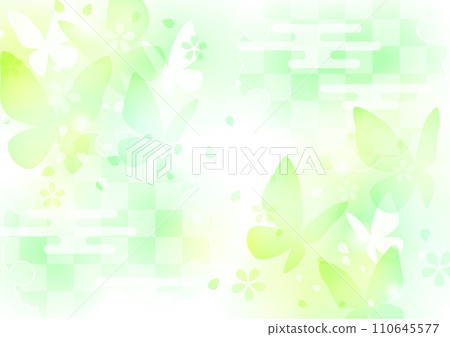 Spring, fresh greenery, butterflies, Japanese style, cherry blossoms, image, horizontal 110645577