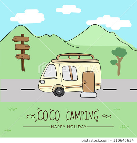 Camping hand drawn doodle vector illustration. Camping concept. 110645634