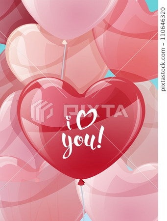 ard design for Valentine s Day and Mother s Day. Poster, banner with balloons on a blue background. Background with flying helium balloons in the shape of hearts. ard design for Valentine s Day and Mother s Day. Poster, banner with balloons on a blue background. Background with flying helium balloons in the shape of hearts. 110646320