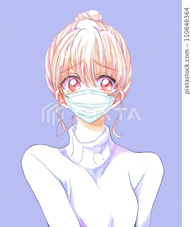 A woman with a bun wearing a mask, winter, negative A woman with a bun wearing a mask, winter, negative 110646364
