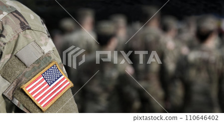 Veterans Day. US soldiers. US army. USA patch flag on the US military uniform. United States Armed Forces. Veterans Day. US soldiers. US army. USA patch flag on the US military uniform. United States Armed Forces. 110646402