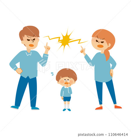 情侶打架和孩子可愛插畫素材 110646414