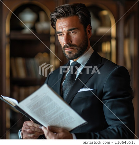 elegant business man looking for new appartment with realt agent 110646515