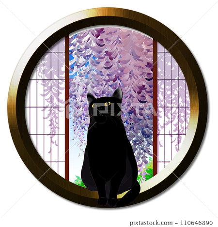 Wisteria and cats seen from the round window 110646890