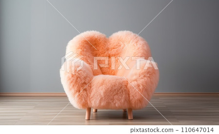 a chair with a pink fur is placed on an orange background a chair with a pink fur is placed on an orange background 110647014
