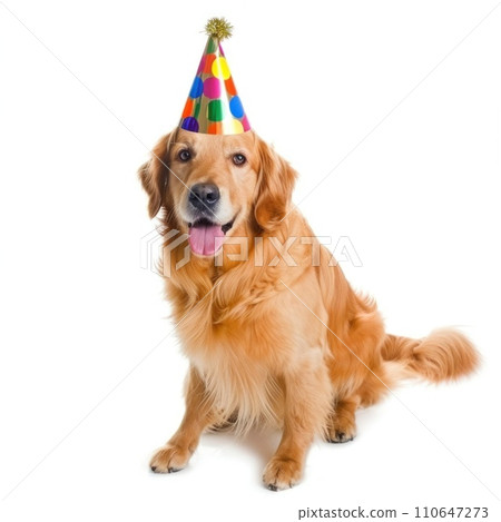 cute dog in birthday cap isolated cute dog in birthday cap isolated 110647273