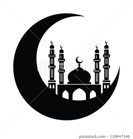 Ramadan mosque and crescent moon hand drawn 110647346