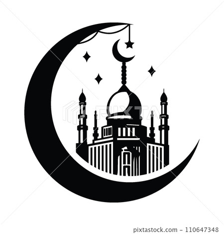 Ramadan mosque and crescent moon hand drawn Ramadan mosque and crescent moon hand drawn 110647348