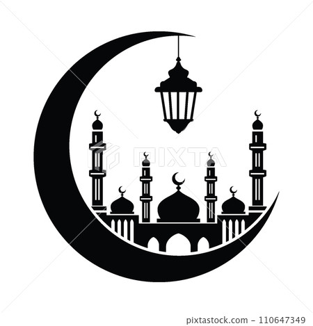 Ramadan mosque and crescent moon hand drawn Ramadan mosque and crescent moon hand drawn 110647349
