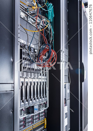 network panel, switch and cables inside internet data center 110647676