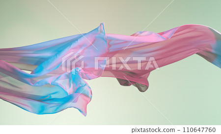 Pastel color transparent silk fabric flowing by wind, close-up 110647760