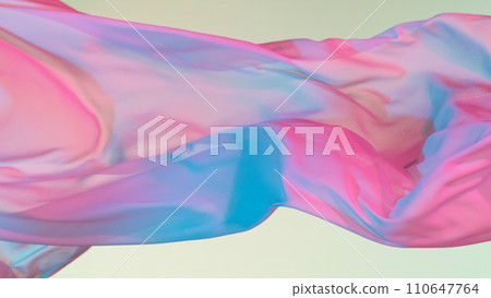 Pastel color transparent silk fabric flowing by wind, close-up 110647764