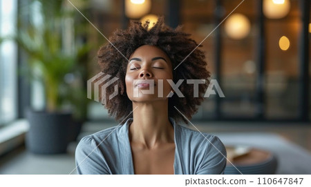 Executive engaged in a wellness routine, balancing work and health with grace Executive engaged in a wellness routine, balancing work and health with grace 110647847