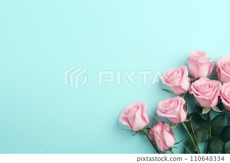 pink rose on lavender background top view pink rose on lavender background top view 110648334