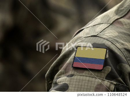 Flag of Colombia on military uniform (collage). Flag of Colombia on military uniform (collage). 110648524