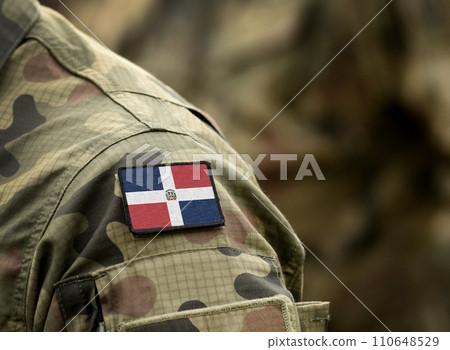 Flag of Dominican Republic on military uniform. Army, armed forces, soldiers. Collage. Flag of Dominican Republic on military uniform. Army, armed forces, soldiers. Collage. 110648529