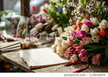 AI-generated content. floral number 8 for march holiday. women day banner 110648644