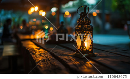 AI-generated content. Ornamental arabic lantern and half moon. Ramadan background. AI-generated content. Ornamental arabic lantern and half moon. Ramadan background. 110648675