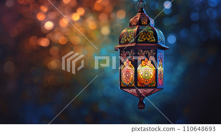 AI-generated content. Ornamental arabic lantern and half moon. Ramadan background. 110648693