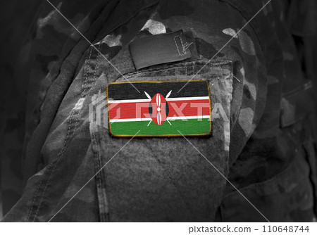 Flag of Kenya on military uniform. Army, troops, soldiers, Africa, (collage). Flag of Kenya on military uniform. Army, troops, soldiers, Africa, (collage). 110648744