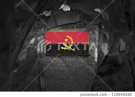 Flag of Angola on military uniform. Army, troops, soldiers, Africa,(collage). Flag of Angola on military uniform. Army, troops, soldiers, Africa,(collage). 110648880