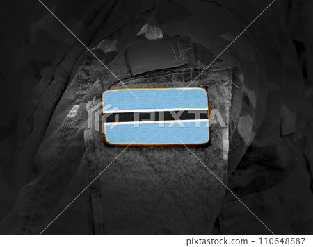 Flag of Botswana on military uniform. Army, troops, soldiers, Africa,(collage). 110648887