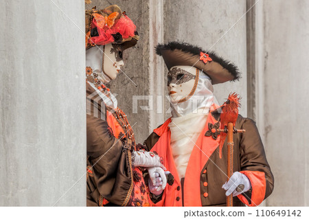 Colorful carnival masks at a traditional festival in Venice, Italy 110649142