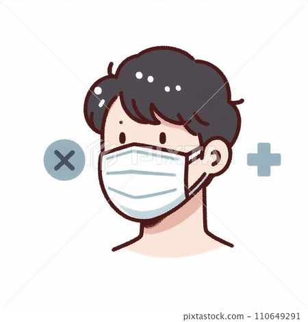 Illustration of a person wearing a non-woven mask 110649291