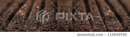 Soil for plant. Freshly plowed field. Sowing season. Planting seeds soil ground 110649506