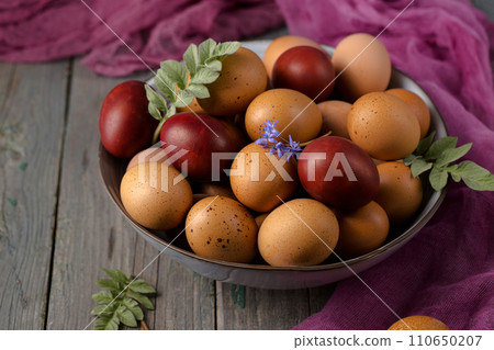 Still life with eggs and flowers 110650207