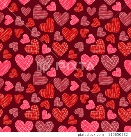 pattern red and pink hearts on burgundy 110650382