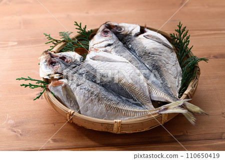 曬乾的竹莢魚開口 曬乾的竹莢魚開口 110650419