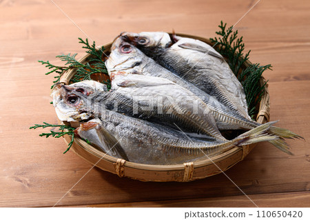 曬乾的竹莢魚開口 曬乾的竹莢魚開口 110650420