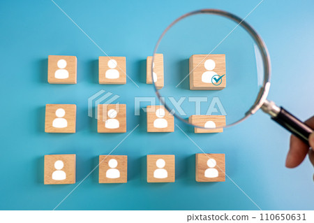 HR hiring recruit job.searching job and business leadership concept.businessman holding wooden of person. 110650631