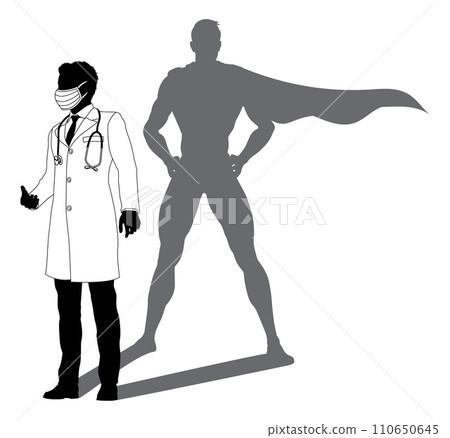 Superhero Doctor With Super Hero Shadow Silhouette Superhero Doctor With Super Hero Shadow Silhouette 110650645